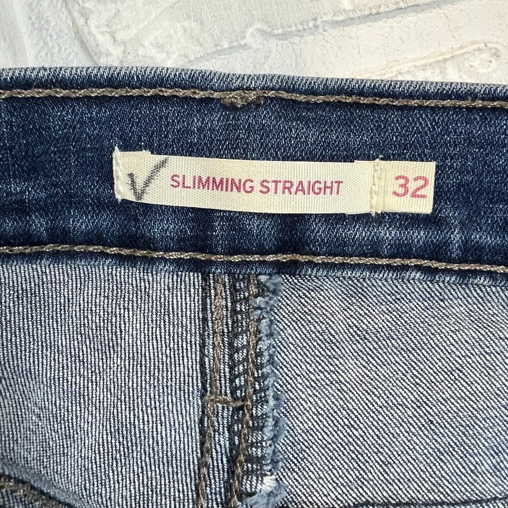 Levis Slimming Straight Jeans Womens 32 Blue Stretch Denim Medium Wash Pockets - Picture 7 of 15